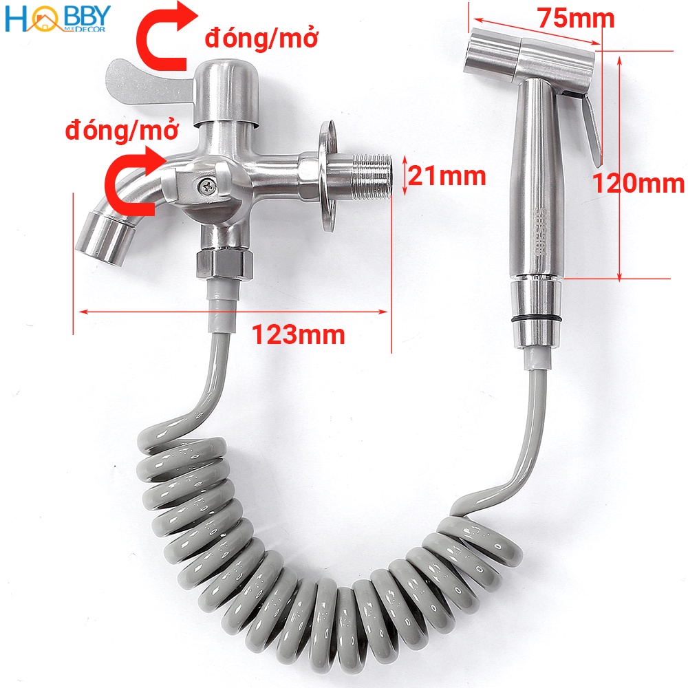 Vòi xịt vệ sinh kèm vòi xả nước dây lò xo rút gọn Hobby Home Decor GXLX chuẩn Inox 304 hỗ trợ phun tăng áp - dây dài 2m