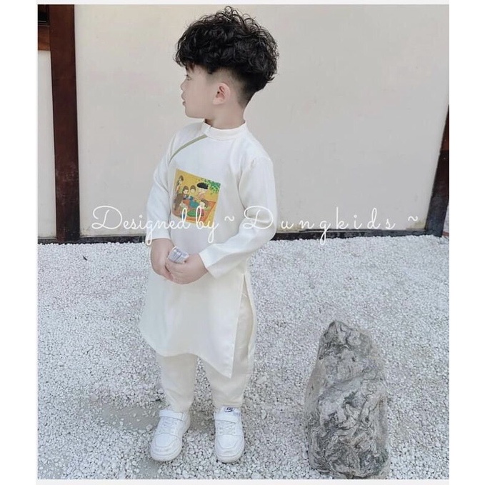 Áo dài cách tân chất nhung lì mềm 4 màu in hình Tết cực đẹp cho bé Namkidshop