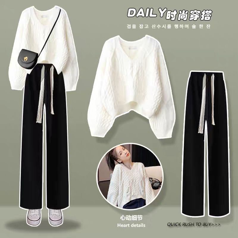 Bộ Áo Sweater + Quần Ống Rộng Phong Cách Hoàng Gia Mùa Thu Hợp Thời Trang Cho Nữ