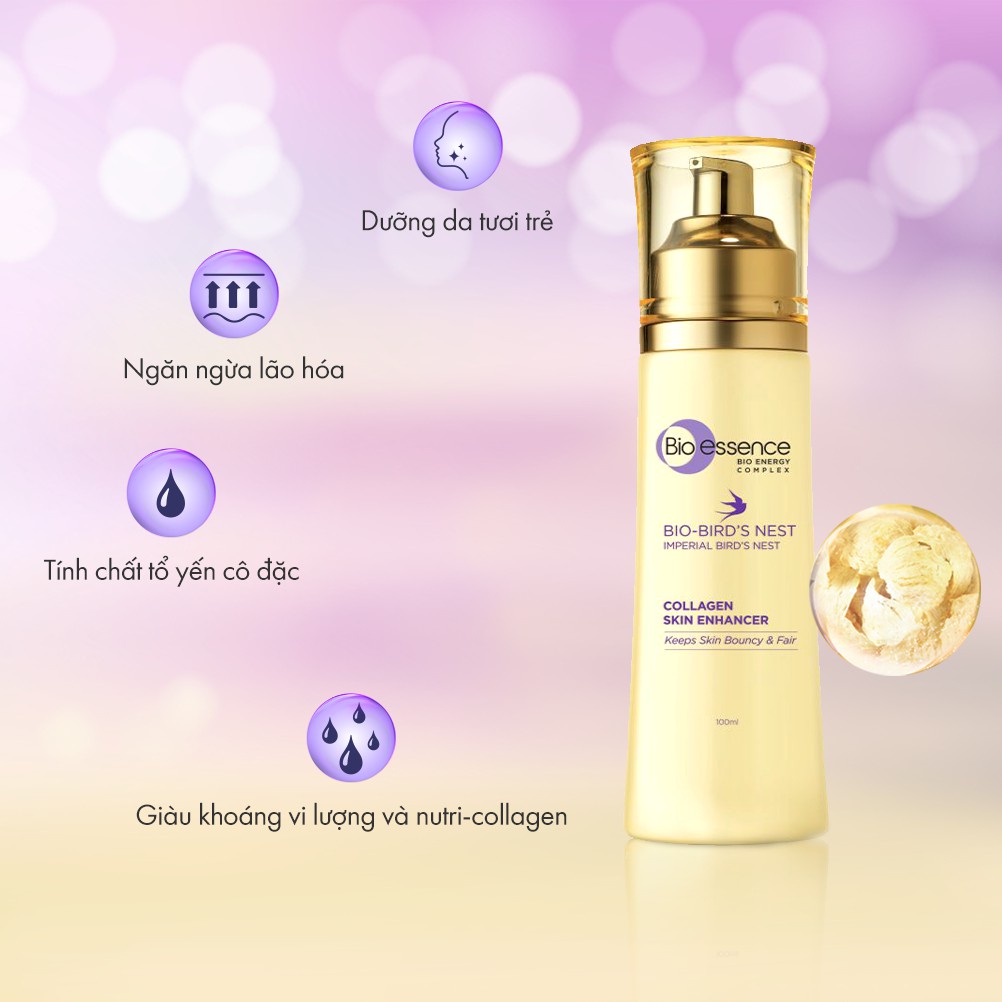 Nước cân bằng dưỡng da tươi sáng và căng mọng Bio-Essence Bio-Bird's Nest Collagen Skin Enhancer 100ml