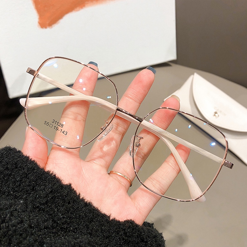 Mắt Kính Gọng Vuông Lớn Bằng Kim Loại Chống Ánh Sáng Xanh Chống Bức Xạ Thời Trang Cho Nữ