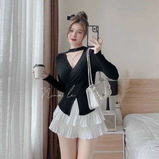Áo len vạt chéo cổ chocker e về 4 màu