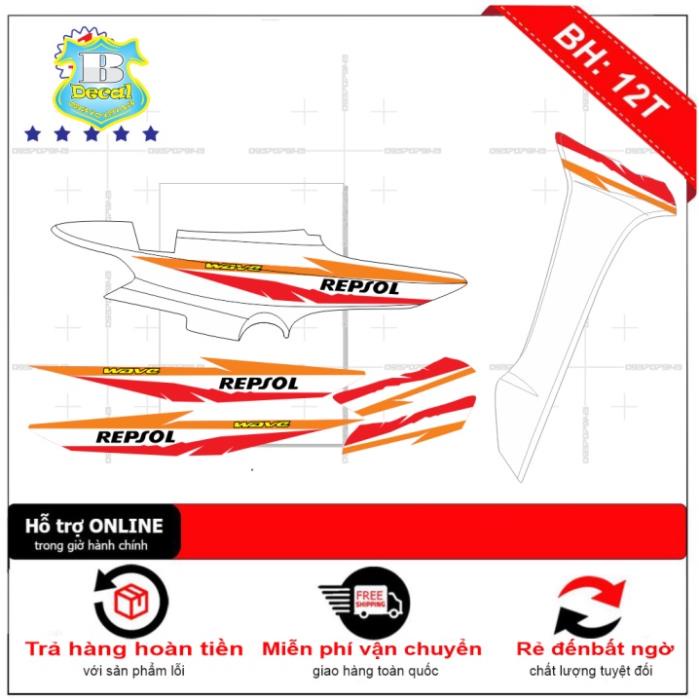 DECAL PVC 5 LỚP CHẤT LƯỢNG CAO Tem rời wave lớn 17 Repsol trắng