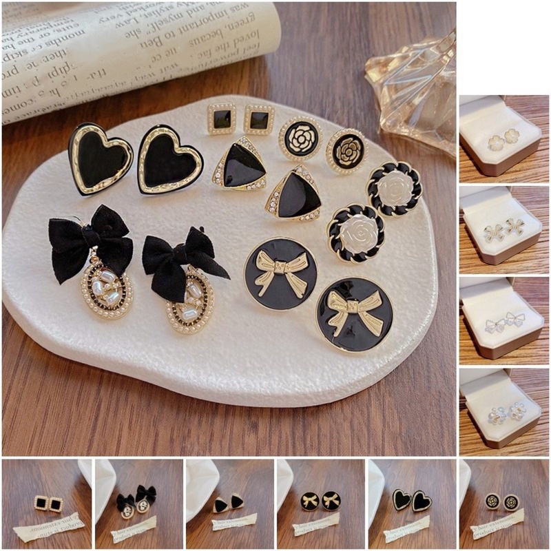 Khuyên tai nữ MANYUE thiết kế hình học đính ngọc trai đơn giản cổ điển Hàn Quốc