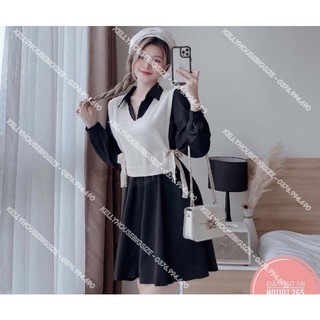 [Hàng Có Sẵn] Bigsize Đầm Sơ Mi Phối Gile (Từ 55kg đến 90kg)