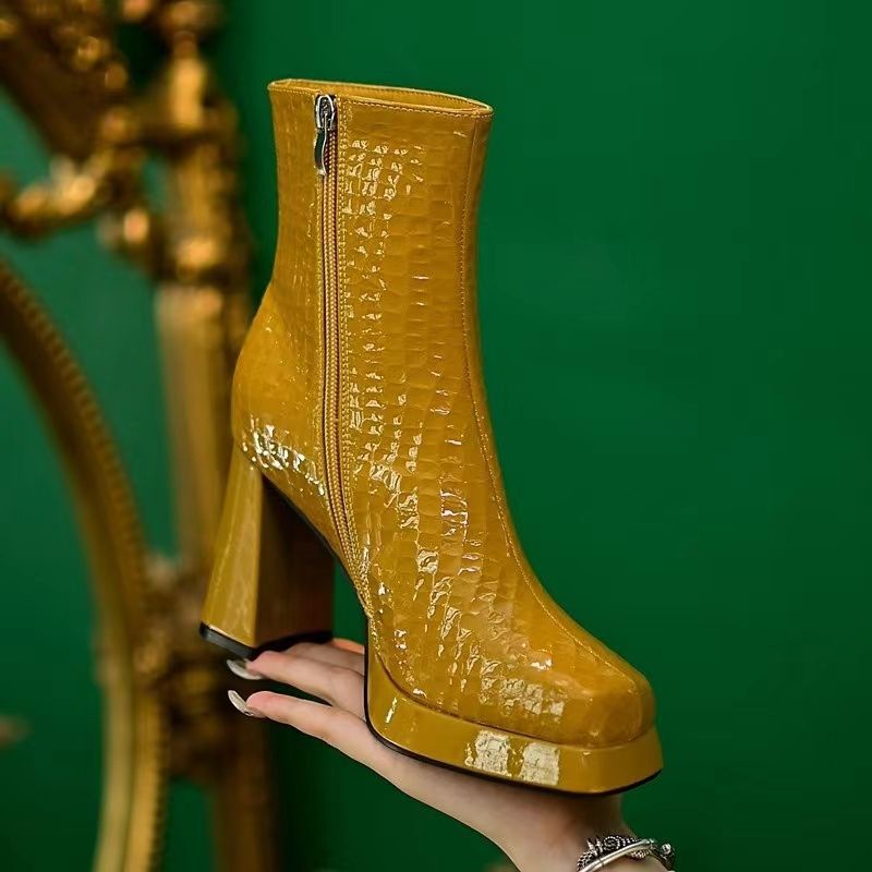 Bright leather Martin boots children's 2022 autumn thick heel waterproof platform high-heeled shoes internet popular fashion boots X4KH