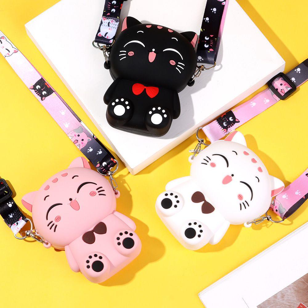 Túi đeo chéo bằng silicon họa tiết mèo con hoạt hình cho bé trai và bé gái nhiều màu tùy chọn
