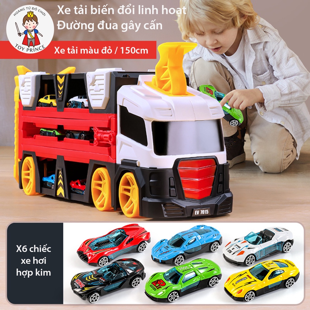 ĐỒ CHƠI Ô TÔ XE TẢI CONTAINER CHỨA XE HOTWHEELS CAO CẤP BIẾN HÌNH ĐƯỜNG ĐUA DÀI 150CM PHÁT NHẠC VÀ ĐÈN HIỆU ỨNG