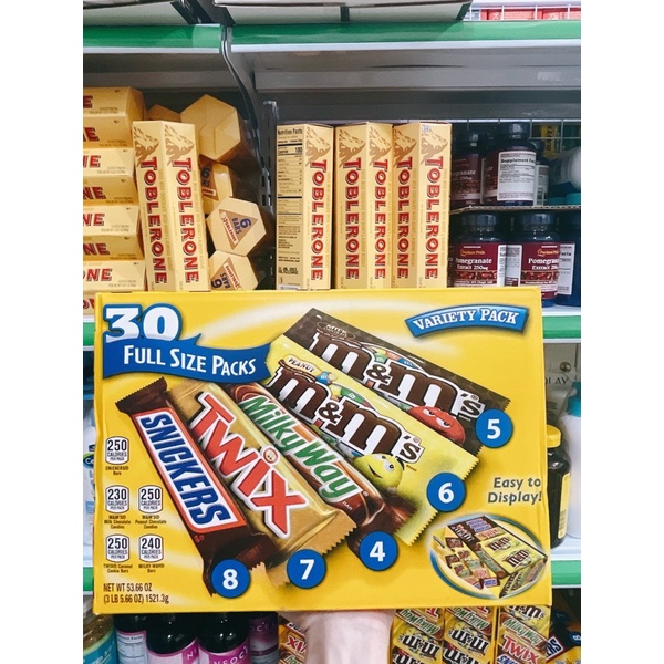 🍫 SOCOLA TỔNG HỢP M&M MARS CHOCOLATE VARIETY 30 GÓI FULL SIZE 1,5kg