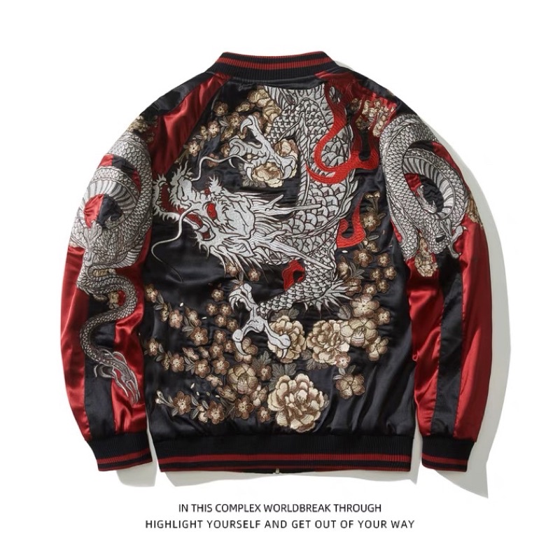 ÁO KHOÁC BOMBERJACKET SUKAJAN THÊU RỒNG 2 MẶT