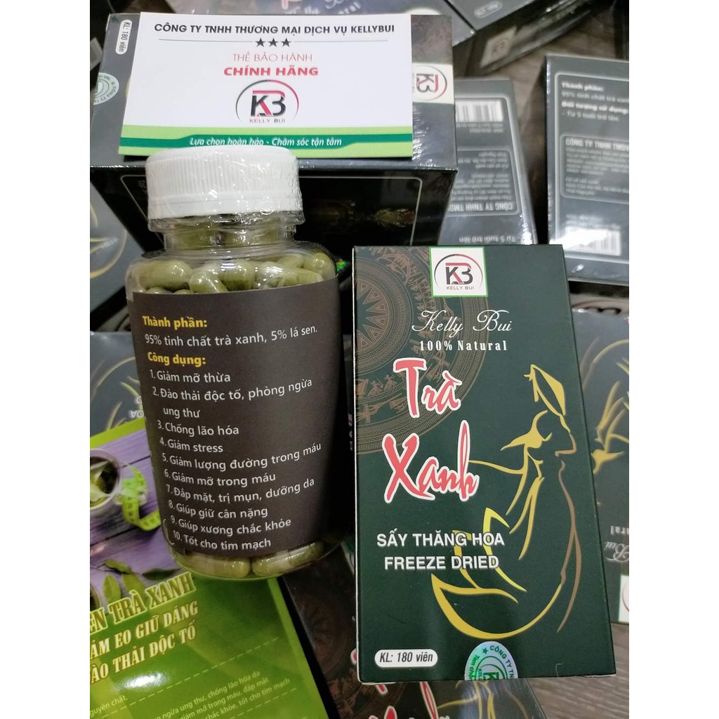 Viên trà xanh Kelly Bùi chính hãng, Viên uống trà xanh giảm béo sáng da an toàn hiệu quả