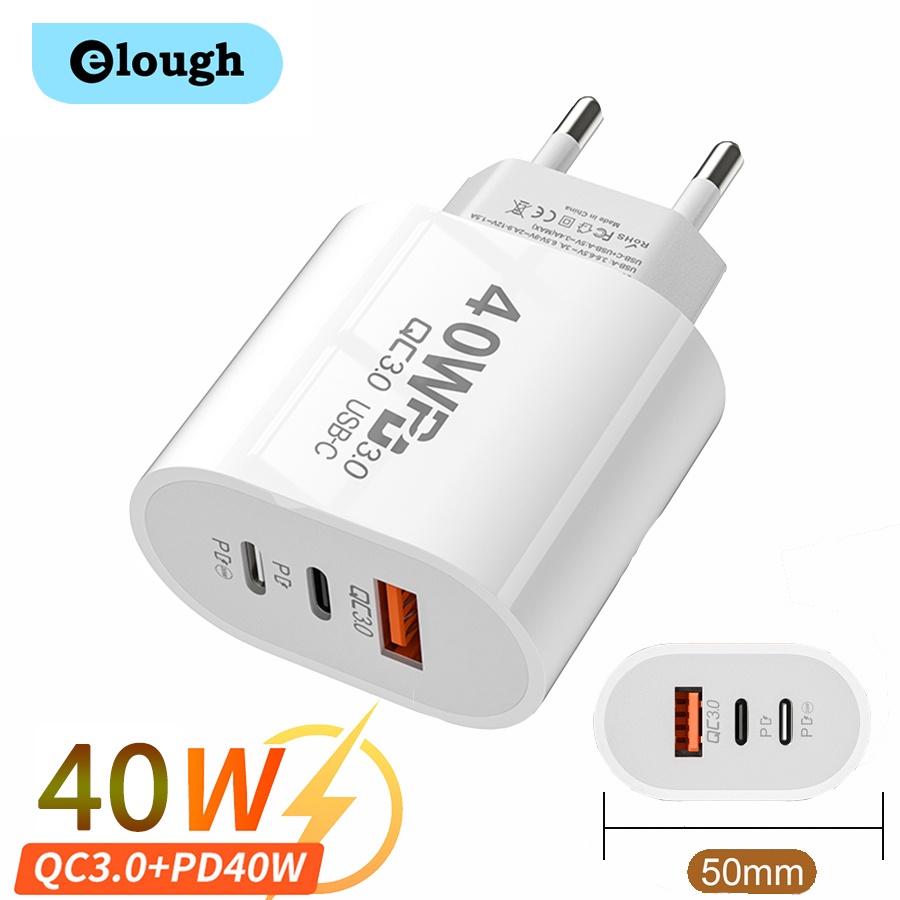 Bộ SạC Nhanh Elough 3 CổNg Type C 40W USB Chuyên DụNg Cho ĐiệN ThoạI