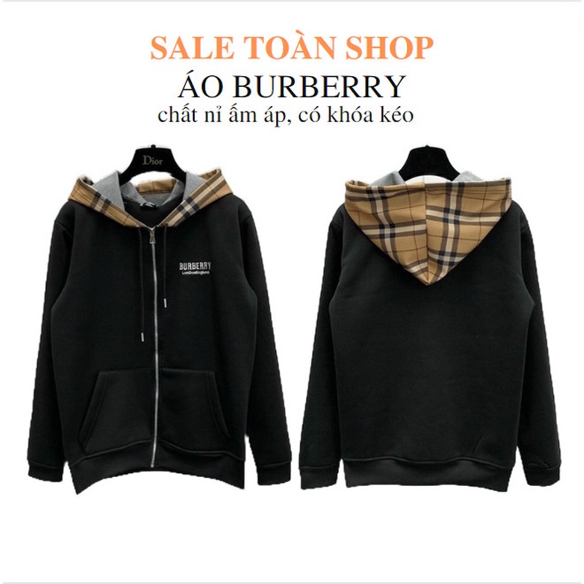 Áo khoác BURBERRY khóa kéo có mũ - Áo khoác nỉ dày dặn siêu ấm áp
