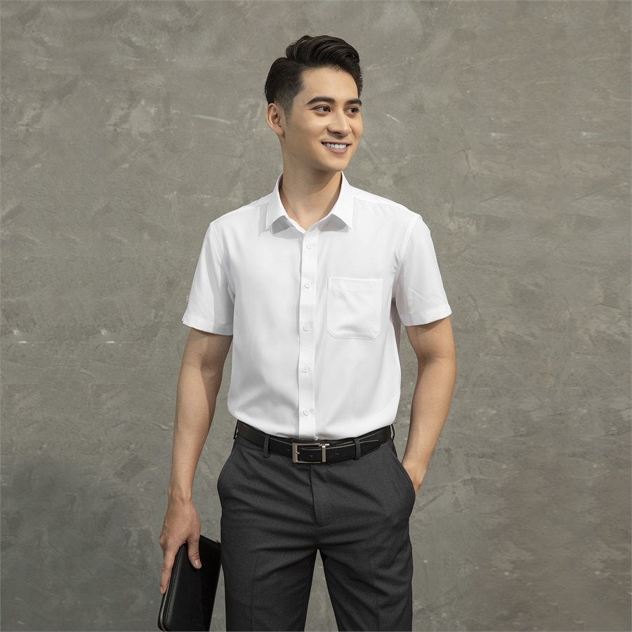 Áo sơ mi trắng nam ngắn tay ARISTINO ASSR16 somi công sở vải Micro Polyester cao cấp dáng Perfect fit tà bằng có túi