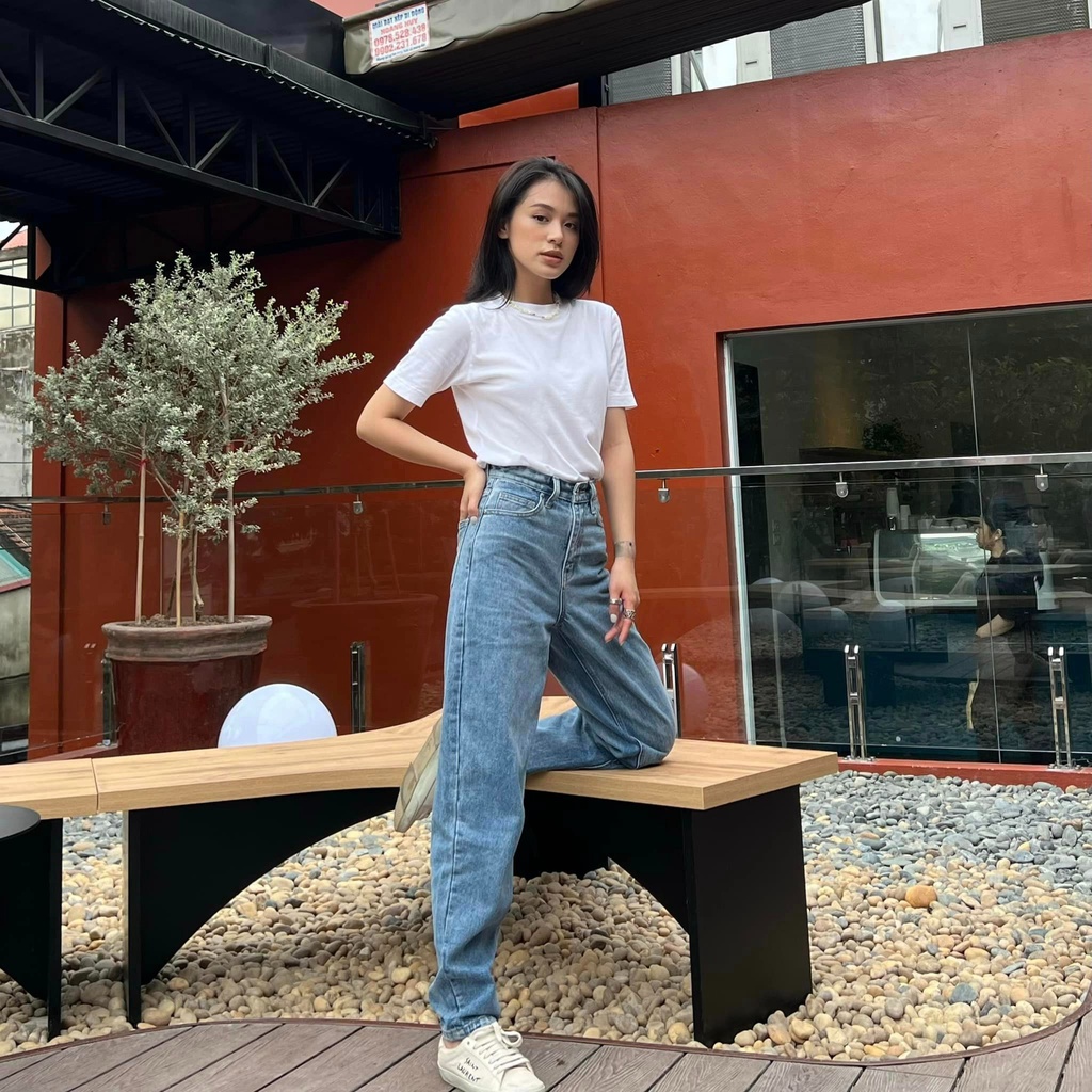 TheBlueTshirt - Quần Jeans Lưng Cao Nữ Màu Nhạt - The Original Mom Jeans - Vintage Wash