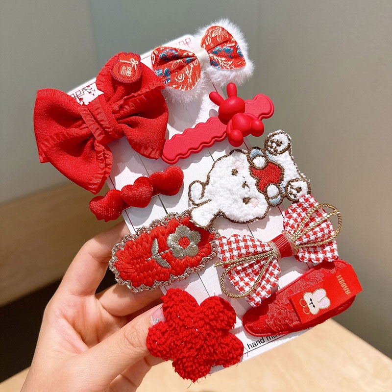 Set 9 Kẹp Tóc Hình Nơ / Bông Hoa Dễ Thương Cho Bé Gái