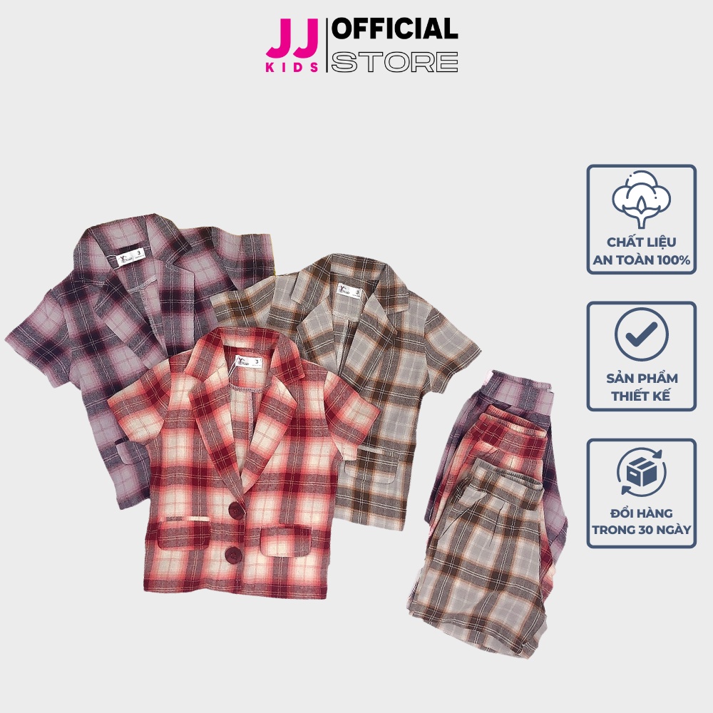 Bộ vest bé gái họa tiết sọc caro cao cấp - JJ Kids