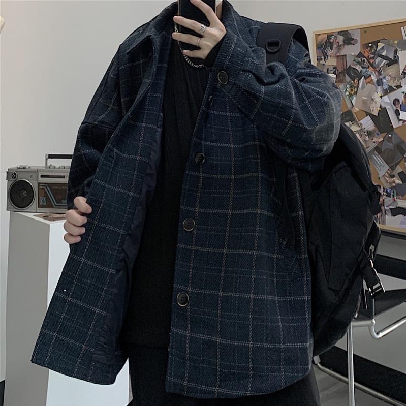 Măng tô nam hàn quốc ulzzang fom rộng kẻ caro chất dạ đẹp mềm mịn không xù lông
