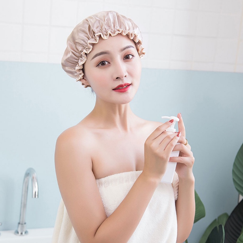 1 Mũ Tắm Trùm Đầu Hai Lớp Dày Dặn Co Giãn Chống Bụi Chống Nước Cho Nữ