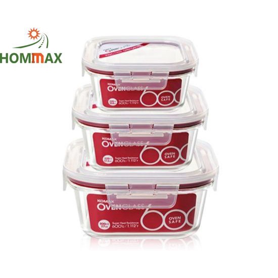 (KOMAX) Bộ 3 Hộp Thủy Tinh Dùng Cho Lò Nướng Komax, Chịu Nhiệt lên tới 600 độ C Oven Glass, xuất xứ Hàn Quốc