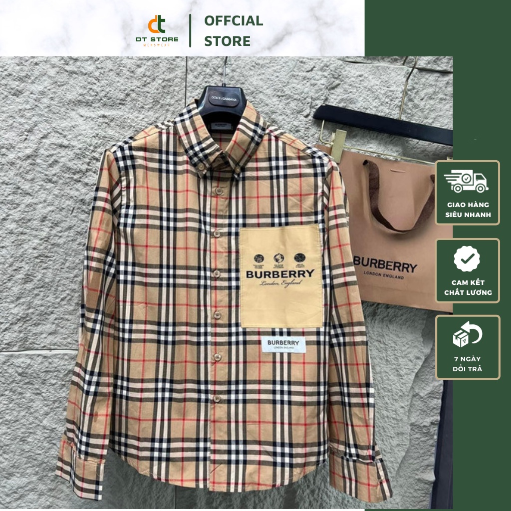 Áo Sơ Mi Nam BBR Caro Nâu Phối Họa Tiết Ô Vuông Thêu Ngực - Áo Sơ Mi Nam Nữ BBR Cao Cấp DT STORE MENWEAR
