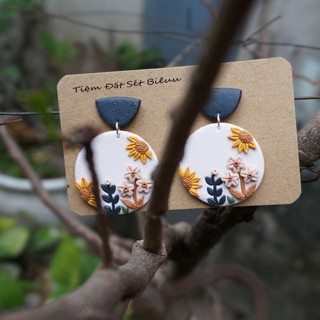 Khuyên tai đất sét Polymer handmade tròn tròn hoa hoa