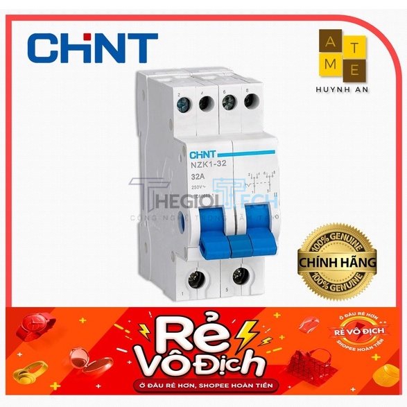 Cầu Dao MCB Đảo Chiều 2 Pha 32A , Dạng module thiết kế nhỏ gọn, Hãng Chint