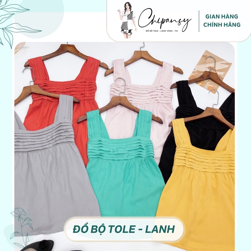 Đồ bộ nữ tone lanh D03 ChiPansy không tay xếp ly quần đùi