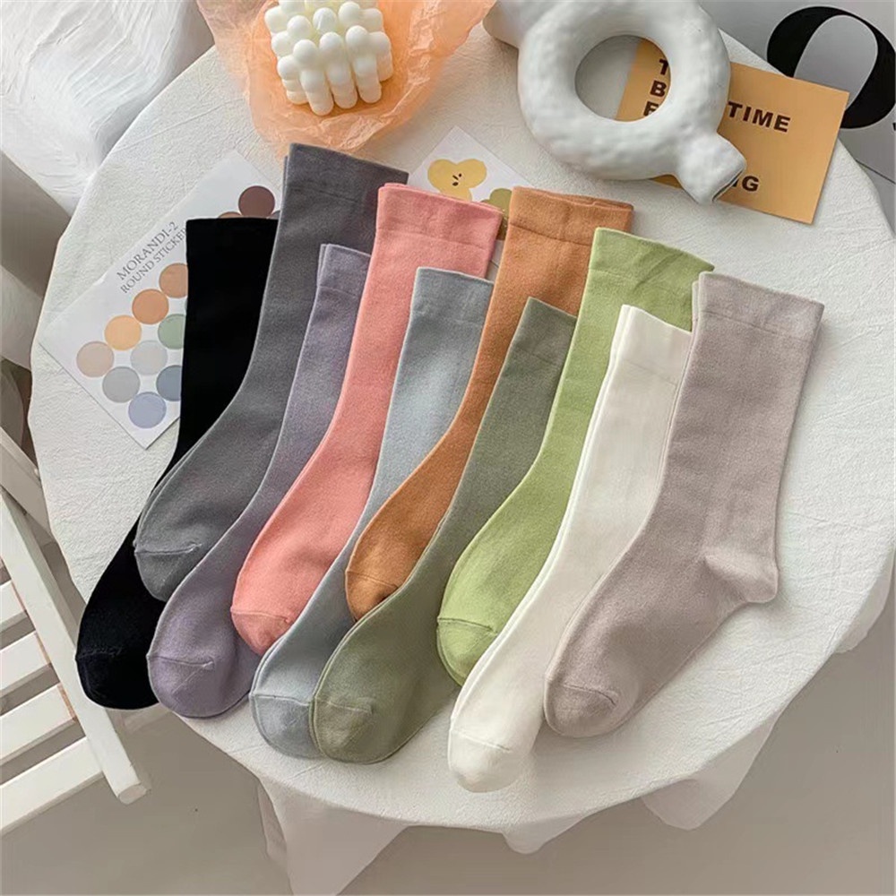 Vớ Cotton Mỏng Thoáng Khí Đơn Giản Màu Trơn Phong Cách Nhật Bản Dễ Thương Cho Nữ