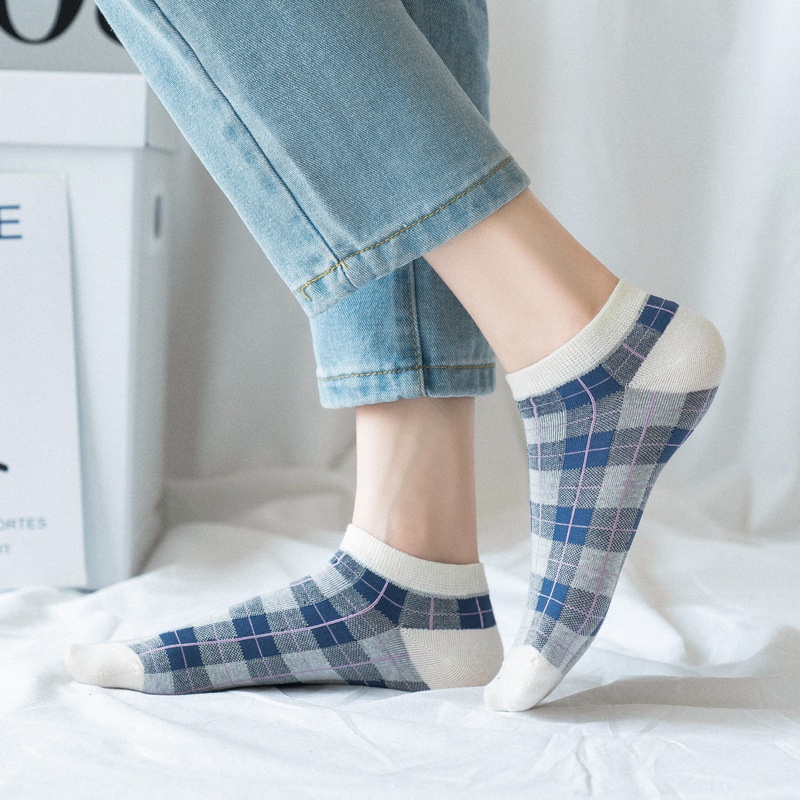 Vớ Cổ Thấp Họa Tiết Sọc Caro Dễ Thương Thời Trang Mùa Hè Cho Nữ