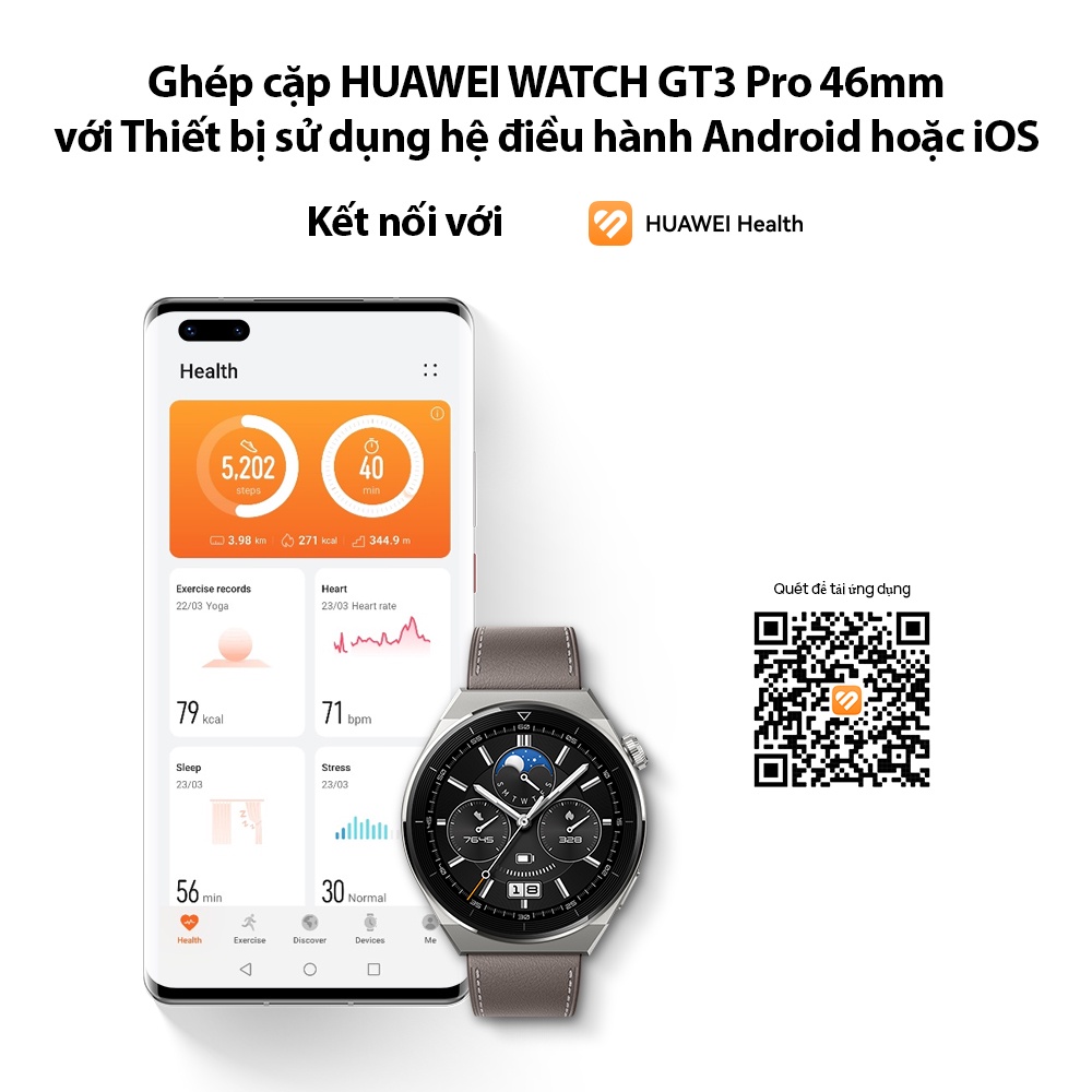 Đồng Hồ Thông Minh HUAWEI WATCH GT 3 Pro | Gốm tinh thể nano | Điện tâm đồ | Lặn tự do | Hàng Phân Phối Chính Hãng