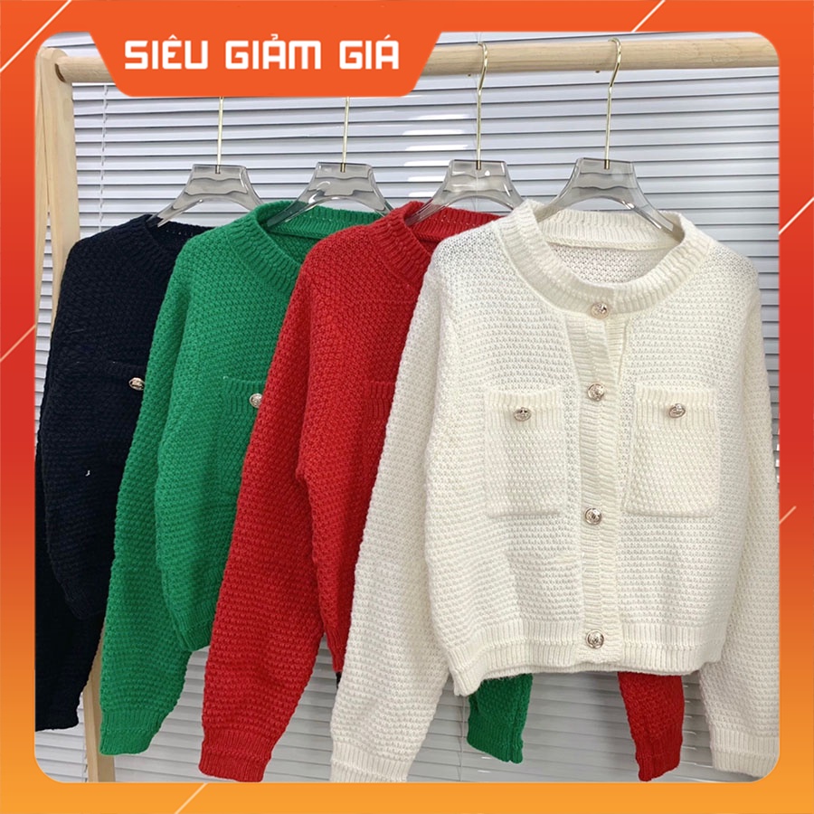 Áo Cardigan Len Cổ Tròn 2 Túi Cúc Viền Ngọc Hàng Quảng Châu M821-Teen 888