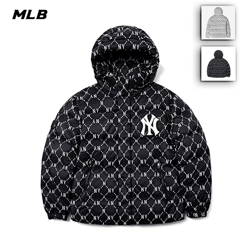 Áo Khoác Phao Cotton Dày Dặn Thêu Logo MLB NY Thời Trang Mùa Đông Cho Cặp Đôi