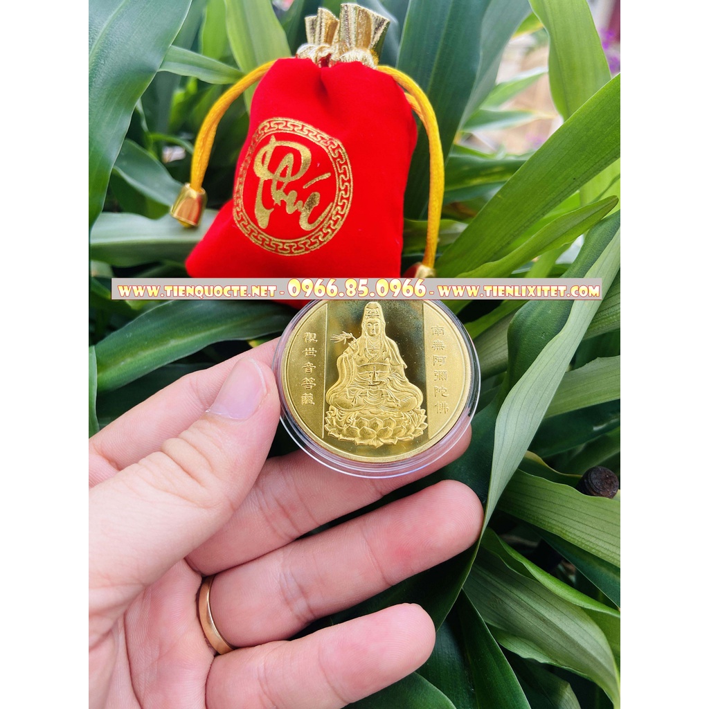 Tết lì xì 2023 tài lộc Đồng Xu Hình Phật Quan Âm Mạ Vàng