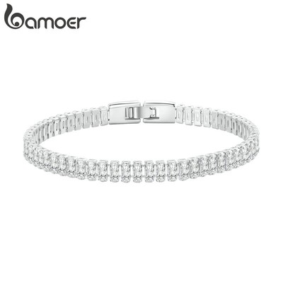 Vòng tay BAMOER đính đá zircon vuông lấp lánh thời trang cho nam và nữ cỡ 17cm và 19cm
