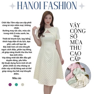 Váy cưới dự tiệc nữ, váy tiểu thư sang chảnh xốp cổ tròn tay bồng dáng xòe