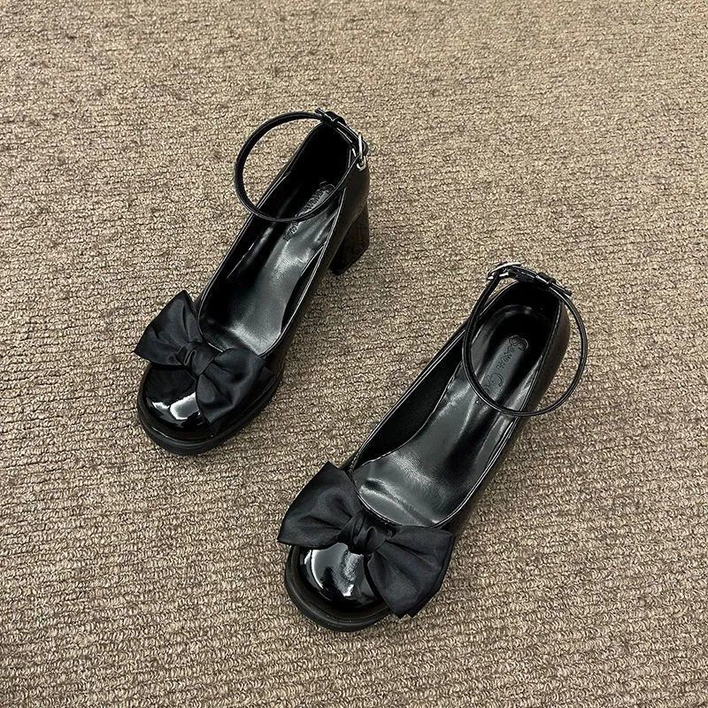 Giày Cao Gót Mũi Vuông Đính Nơ Thời Trang Xuân Hè Cho Nữ