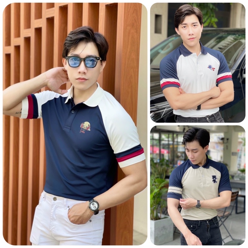 Áo thun polo nam in hình gấu dễ thương, áo polo cao cấp cổ bẻ vải cá sấu cực đẹp size VNXK