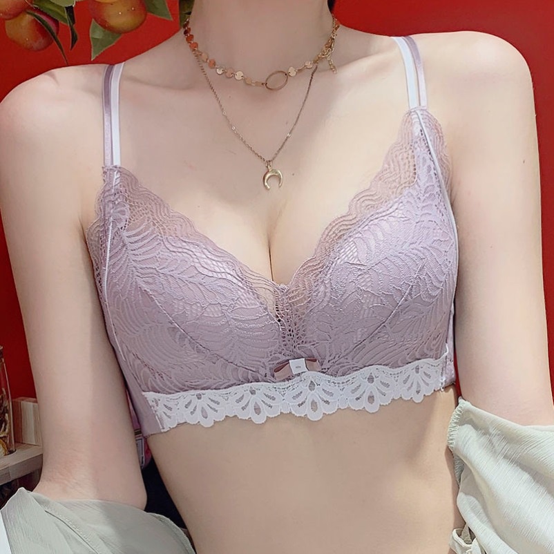 Áo Ngực Không Gọng Thép Phối Ren 32-38AB Deep V, 2 Dây Lưng Có Thể Điều Chỉnh