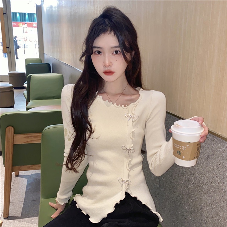 Porozi  Áo Dệt Kim Tay Dài Phong Cách Hàn Quốc edge