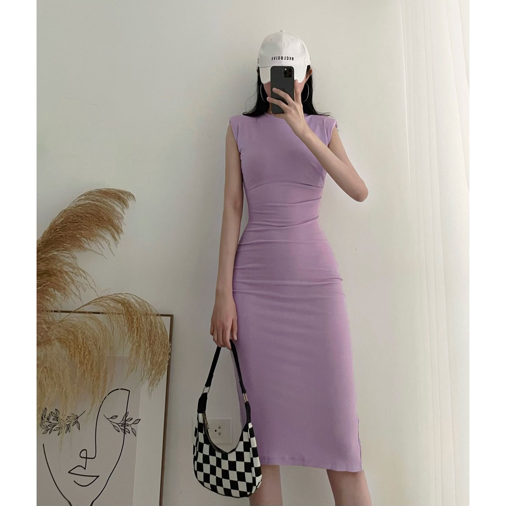 Đầm Body Tay Hến A2250 Chất Thun Tăm Mềm Mịn, Vai Độn Trendy Thời Thượng Cá Tính