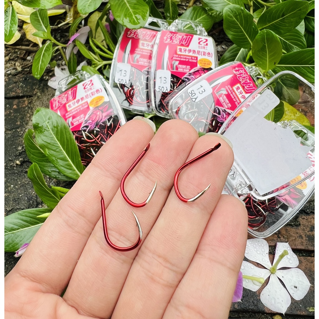 Lưỡi câu cá CACBON BKK ĐỎ có ngạnh Nhật Bản siêu bén siêu bền cao cấp ( 1 hộp 50 pcs )