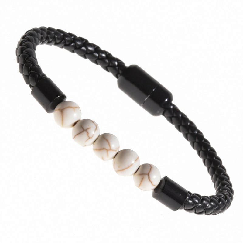 Vòng Tay Da Phối Đá Tròn Tự Nhiên Cho Nam Và Nữ