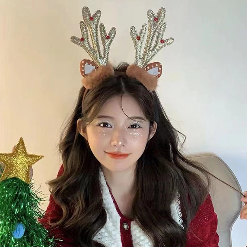 Băng Đô Cài Tóc Hình Sừng Tuần Lộc Bằng Lông Nhung Dễ Thương Xinh Xắn