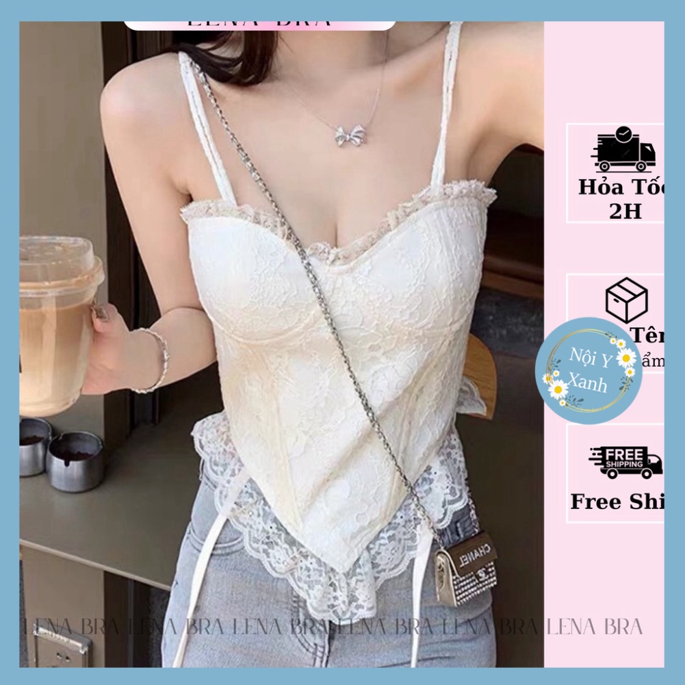 Áo lót nữ LENABRA, bra tiểu thư sang chảnh phối ren ôm body tôn dáng nội y xanh, chất đẹp, deal tốt
