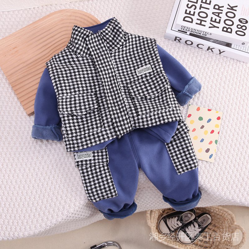 Áo Sweater Giả Lông Cừu Dày Dặn Thời Trang Thu Đông Cho Bé Trai 3 Món