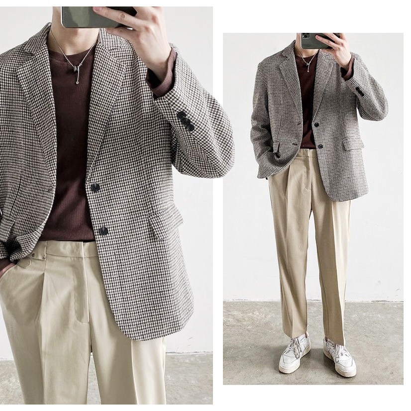 Áo Khoác Blazer Kẻ Nam Cao Cấp, Thời Trang, Lịch Lãm Hàn Quốc