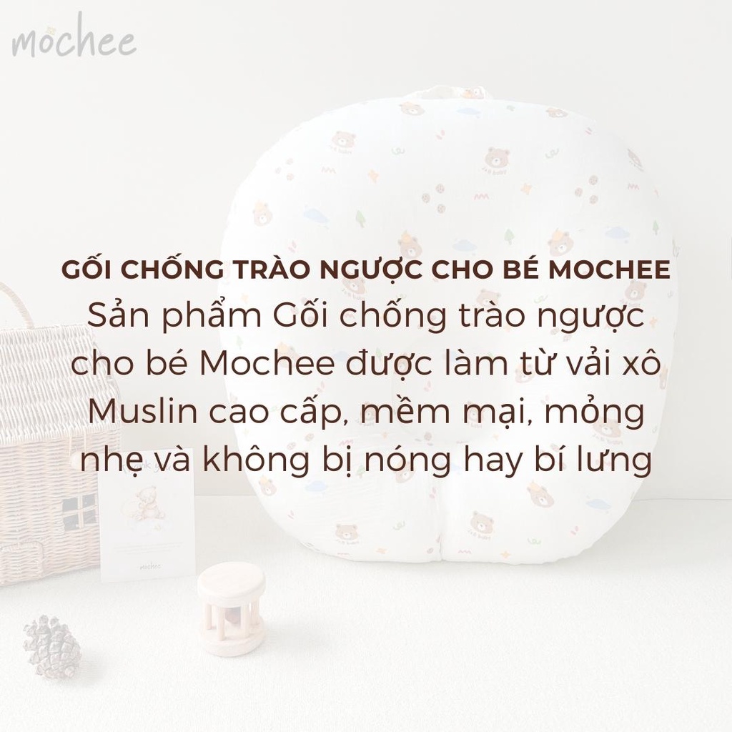 Gối chống trào ngược Mochee Muslin cho bé vải xô 70x70cm - Monnie Kids