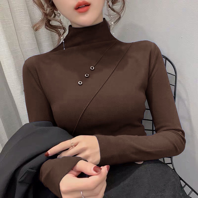 Áo Thun Lông Cừu Đức Hai Mặt Tay Dài Cổ Cao Thời Trang Thu Đông Cho Nữ