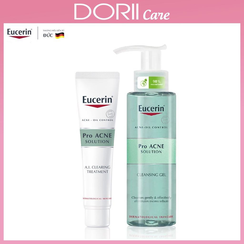COMBO Tinh Chất Dành Cho Da Mụn Eucerin Pro ACNE Solution AI Clearing Treatment (40ml) - Gel rửa mặt Eucerin 200ml
